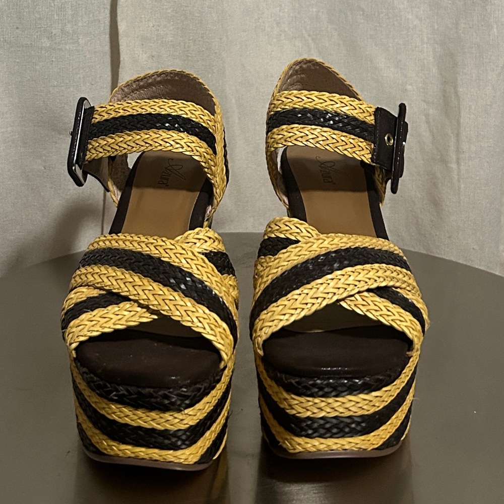 Stylish Yellow and Black Woven Women's Sandals